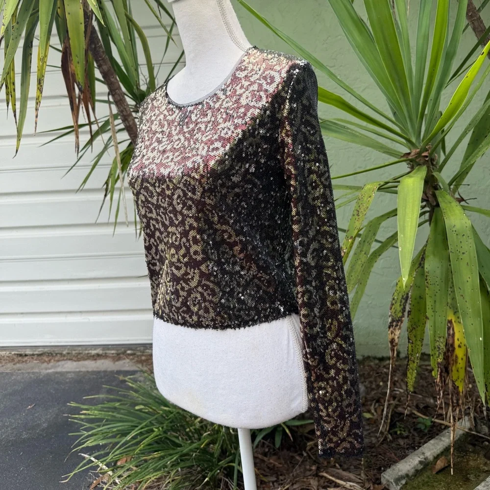 Brown Gold Sequin long Sleeve Shirt Shirt ZARA